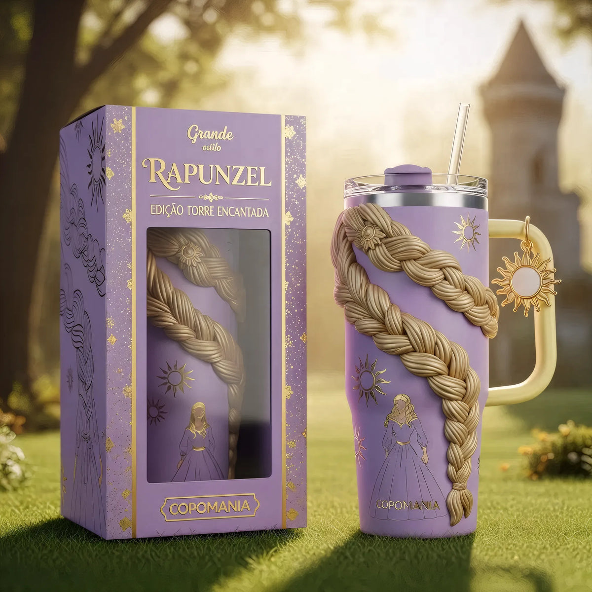 ☀️ Copo Térmico Rapunzel + Pingente Sol da Coroa 1,15 L
