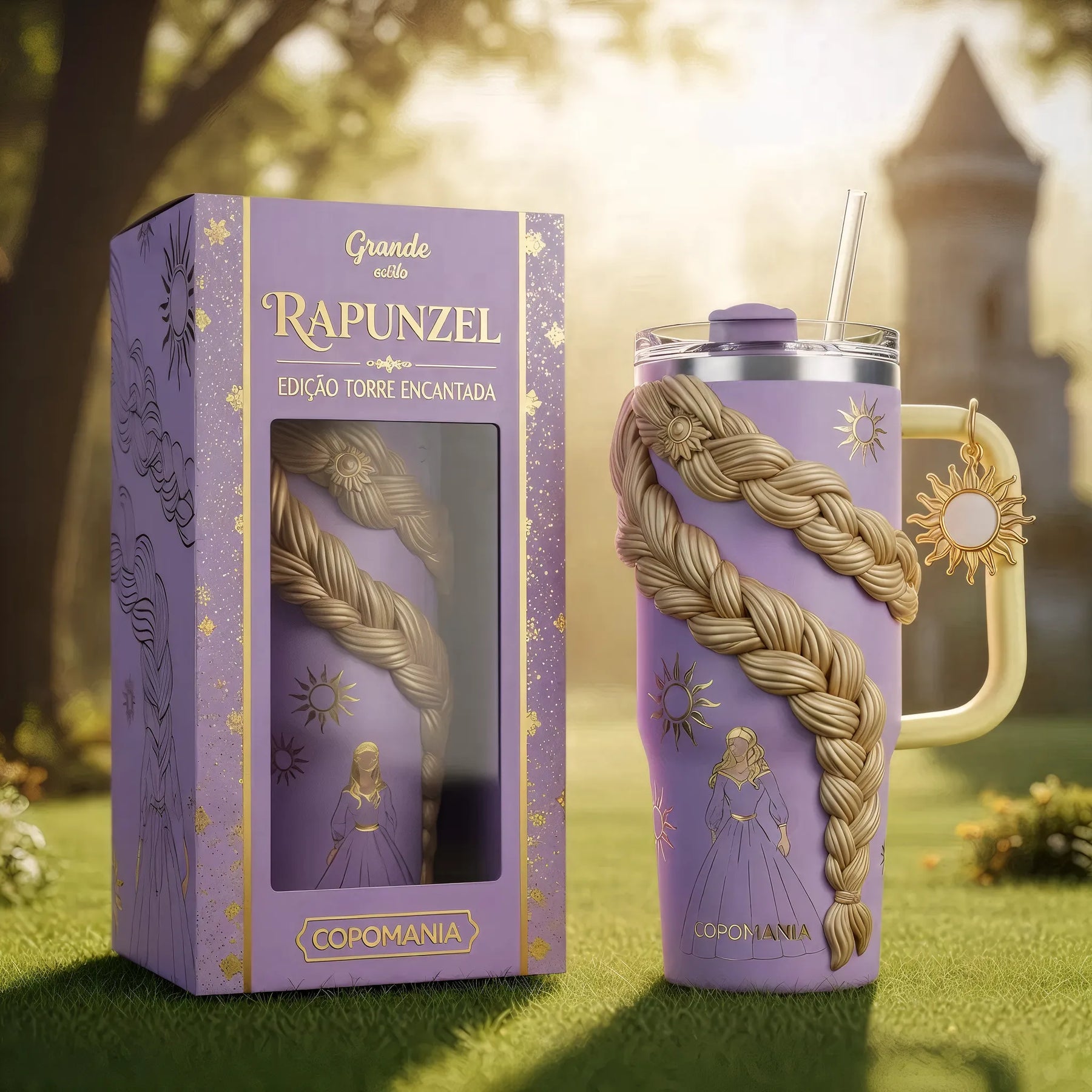 ☀️ Copo Térmico Rapunzel + Pingente Sol da Coroa 1,15 L