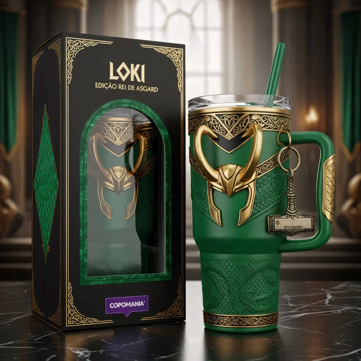 🐍 Copo Térmico Loki + Pingente Mjölnir 1,15 L